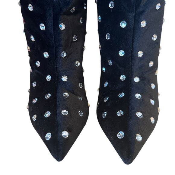Valentino Garavani Black Velvet Crystal Rhinestone Pointed Toe Boots 40 - Picture 6 of 13